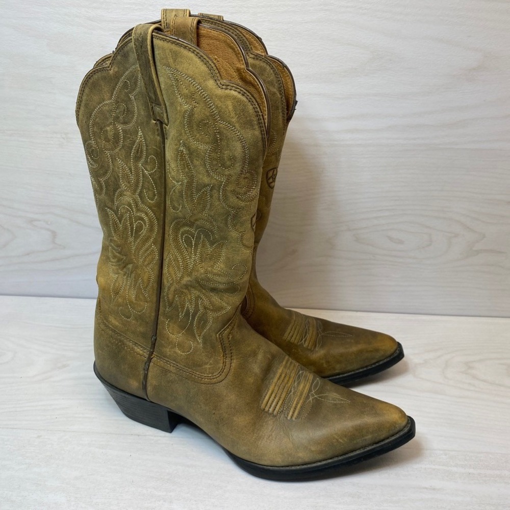Ariat Womens 8.5B Western Cowboy Boots Pointed Toe Tan Leather Stitched 15729